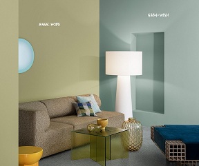 Phòng khách phá cách với gam mầu xanh 8565, 6384, 8118